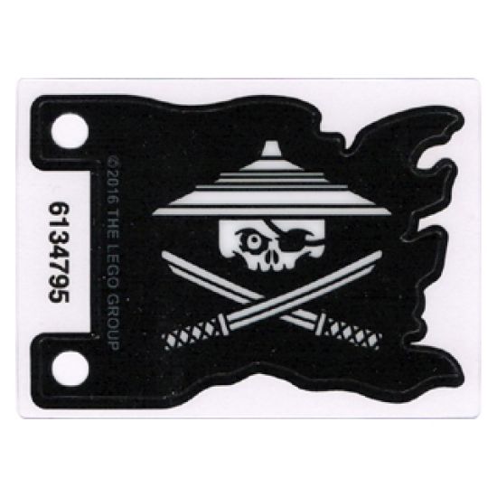 Plastic Part for Sets 70603 and 70605 - Black Tattered Flag with White Skull with Eye Patch and Conical Asian Hat over Crossed Katanas Pattern