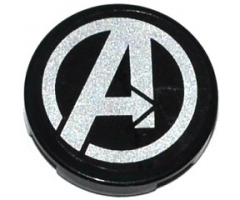 Tile, Round 2 x 2 with Bottom Stud Holder with Silver Avengers Logo Pattern (Sticker) - Set 76032