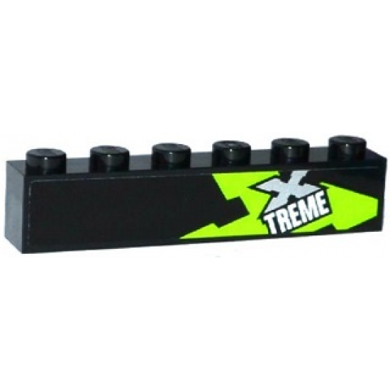 Brick 1 x 6 with Lime, Silver and White 'XTREME' Pattern Model Left Side (Sticker) - Set 60085
