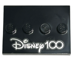 Tile, Modified 3 x 4 with 4 Studs in Center with Silver 'Disney 100' Pattern