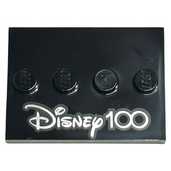 Tile, Modified 3 x 4 with 4 Studs in Center with Silver 'Disney 100' Pattern