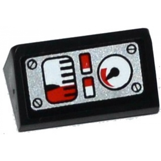 Slope 30 1 x 2 x 2/3 with 4 White and Red Gauges and 4 Screws on Silver Background Pattern (Sticker) - Set 42032