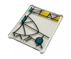 Glass for Window 1 x 3 x 3 Flat Front with Dark Turquoise and Yellow Stained Glass and Black Lattice Pattern (Sticker) - Set 75980