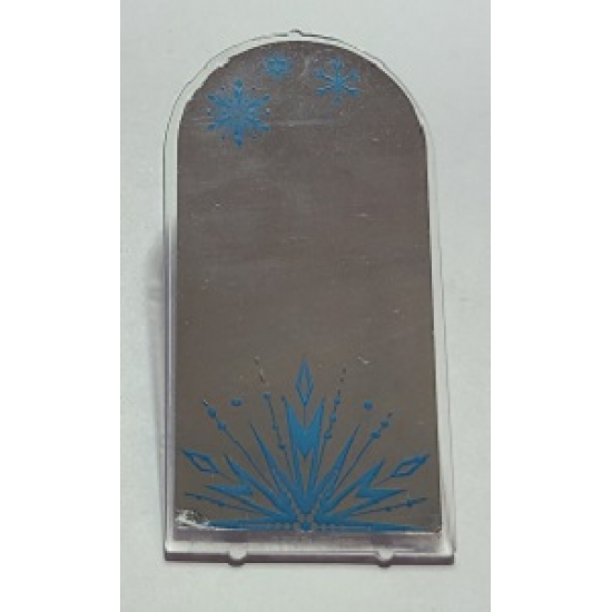 Glass for Door Frame 1 x 6 x 7 Arched with Notches and Rounded Pillars with Mirror and Metallic Light Blue Ice Crystal and Snowflakes Pattern (Sticker) - Set 41168