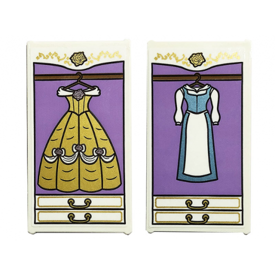 Glass for Window 1 x 4 x 6 Gold Roses, Drawers, Metallic Light Blue and Metallic Pink Dress Pattern on Both Sides (Stickers) - Set 43196