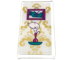 Glass for Window 1 x 4 x 6 with White Calla Lily in Magenta Vase on Dark Turquoise Shelf, Framed Picture of Windmill and Gold Floral Wallpaper on White Background Pattern (Sticker) - Set 41684
