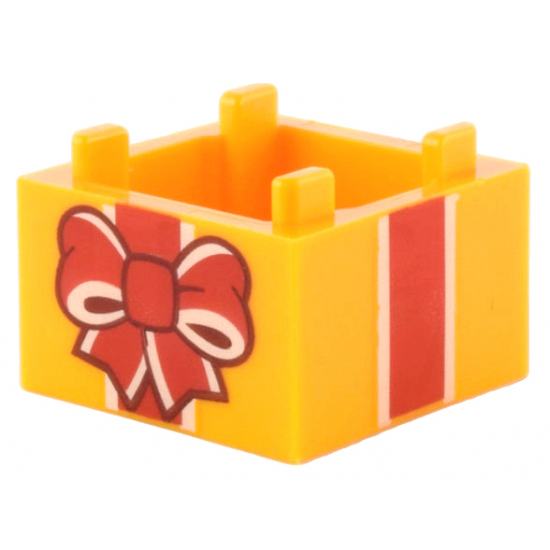 Container, Box 2 x 2 x 1 - Top Opening with Red and White Gift Wrap Bow and Ribbon Pattern