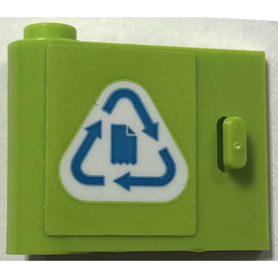 Door 1 x 3 x 2 Left - Open Between Top and Bottom Hinge with Recycling Arrows and Paper Symbol on White Background Pattern (Sticker) - Set 60386