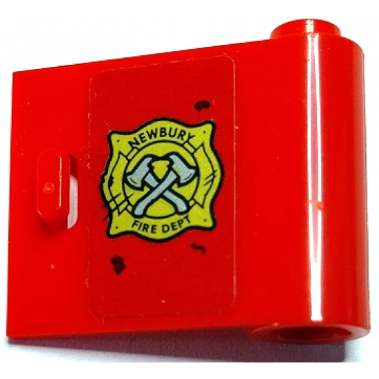 Door 1 x 3 x 2 Right - Open Between Top and Bottom Hinge with Gold 'NEWBURY FIRE DEPT' Badge and Crossed Silver Axes Pattern (Sticker) - Set 70436