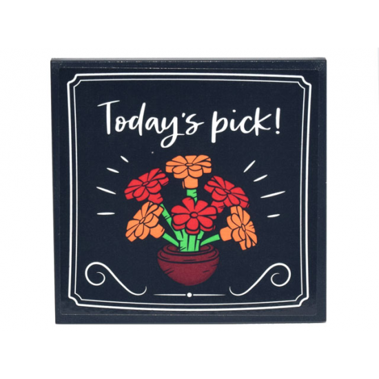 Tile 6 x 6 with Bottom Tubes with Sign, White Borders, Script 'Today's pick!' and Bowl with Red and Orange Flowers Pattern (Sticker) - Set 10290
