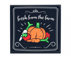 Tile 6 x 6 with Bottom Tubes with Sign, White Borders, Script 'fresh from the farm' and Pumpkin, Carrots, and Tomatoes Pattern (Sticker) - Set 10290