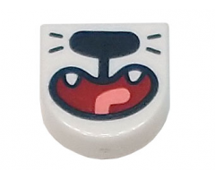 Tile, Round 1 x 1 Half Circle Extended with Black Nose and Whiskers, Dark Red Open Mouth Smile, Thin Coral Tongue, and Fangs Pattern