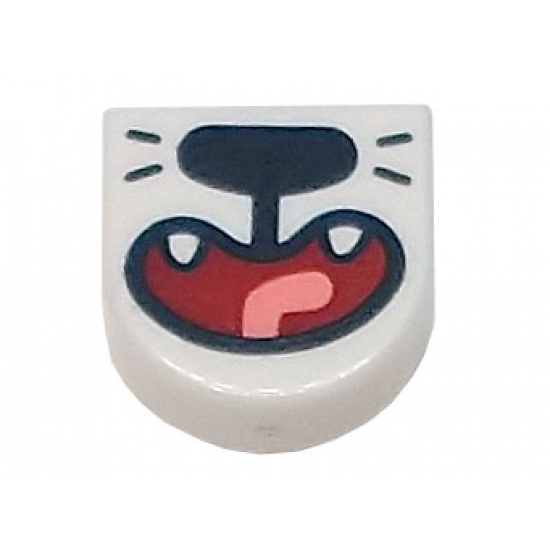 Tile, Round 1 x 1 Half Circle Extended with Black Nose and Whiskers, Dark Red Open Mouth Smile, Thin Coral Tongue, and Fangs Pattern