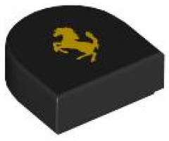 Tile, Round 1 x 1 Half Circle Extended with Ferrari Logo, Yellow Horse Pattern