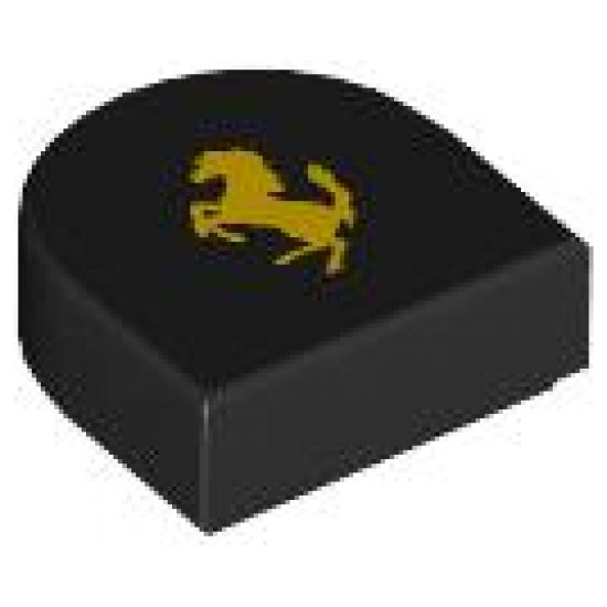 Tile, Round 1 x 1 Half Circle Extended with Ferrari Logo, Yellow Horse Pattern