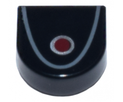 Tile, Round 1 x 1 Half Circle Extended with Red Circle with Silver Outline and Dark Bluish Gray Curved Line Pattern