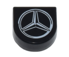 Tile, Round 1 x 1 Half Circle Extended with Silver Mercedes-Benz Logo Pattern
