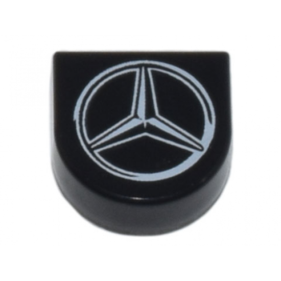 Tile, Round 1 x 1 Half Circle Extended with Silver Mercedes-Benz Logo Pattern