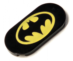 Tile, Round 2 x 4 Oval with Bat on Yellow Oval Batman Logo Pattern