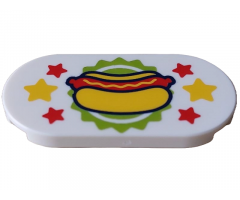 Tile, Round 2 x 4 Oval with Hot Dog on Lime Planet Background with Yellow and Red Stars Pattern