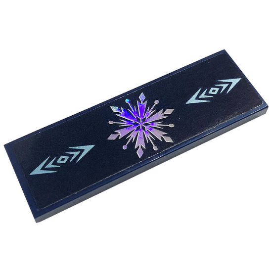 Tile 2 x 6 with Metallic Light Blue Snowflake and Arrows on Dark Blue Background Pattern (Sticker) - Set 43197