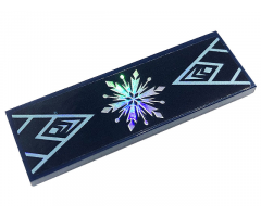 Tile 2 x 6 with Metallic Light Blue Snowflake and Ice Crystals on Dark Blue Background Pattern (Sticker) - Set 43197
