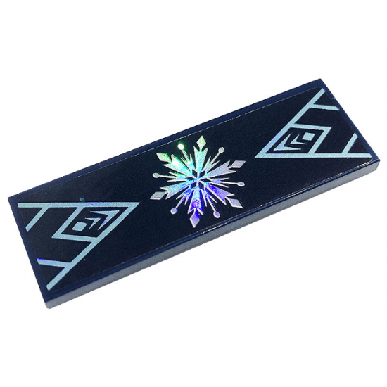 Tile 2 x 6 with Metallic Light Blue Snowflake and Ice Crystals on Dark Blue Background Pattern (Sticker) - Set 43197