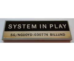 Tile 2 x 6 with 'SYSTEM IN PLAY' and 'SG/NGUOYD:030774 BILLUND' Pattern (Sticker) - Set 21327