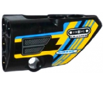 Technic, Panel Fairing # 2 Small Smooth Short, Side B with Grille and Sponsor Logos on Blue, Yellow and Black Background Pattern (Sticker) - Set 42034