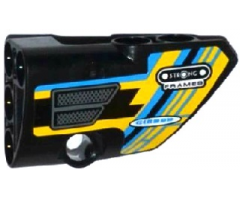 Technic, Panel Fairing # 2 Small Smooth Short, Side B with Grille and Sponsor Logos on Blue, Yellow and Black Background Pattern (Sticker) - Set 42034