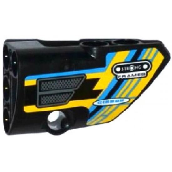 Technic, Panel Fairing # 2 Small Smooth Short, Side B with Grille and Sponsor Logos on Blue, Yellow and Black Background Pattern (Sticker) - Set 42034