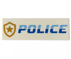Tile 2 x 6 with Bright Light Blue and Blue 'POLICE' and Gold Star Badge Logo Pattern