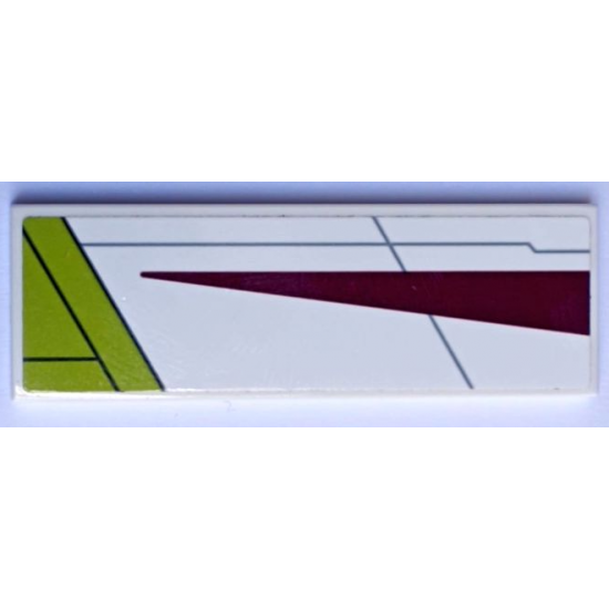 Tile 2 x 6 with Dark Red and Lime Triangles, Light Bluish Gray Lines, Starfighter Pattern Model Right Side (Sticker) - Set 75333