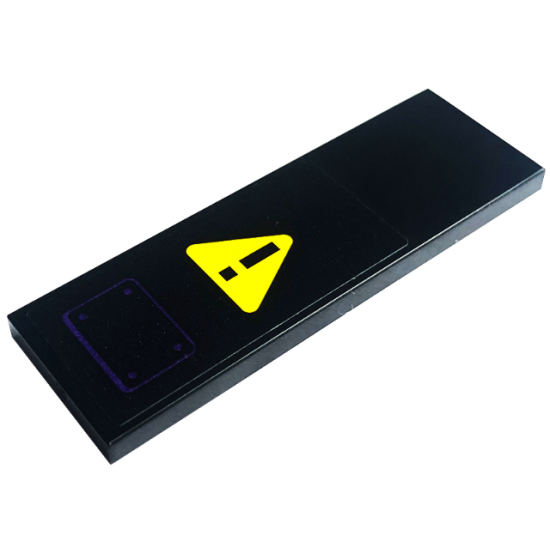 Tile 2 x 6 with Dark Purple Dots and Rectangle and Black Exclamation Mark on Yellow Warning Sign Triangle Pattern (Sticker) - Set 60339