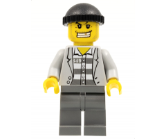 Police - Jail Prisoner Jacket over Prison Stripes, Dark Bluish Gray Legs, Black Knit Cap, Gold Tooth