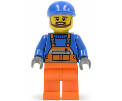 Overalls with Safety Stripe Orange, Orange Legs, Blue Short Bill Cap, Brown Beard (Tow Truck Driver)