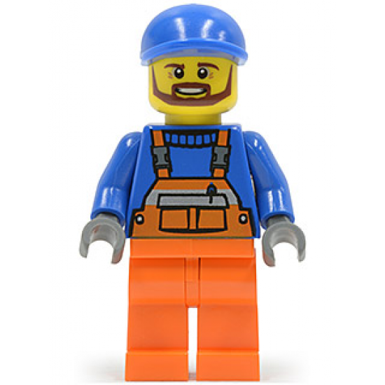 Overalls with Safety Stripe Orange, Orange Legs, Blue Short Bill Cap, Brown Beard (Tow Truck Driver)