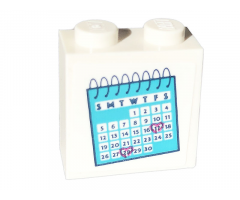 Brick, Modified 1 x 2 x 1 2/3 with Studs on Side with Medium Azure Calendar Pattern (Sticker) - Set 41703