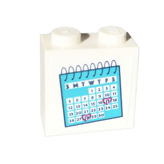 Brick, Modified 1 x 2 x 1 2/3 with Studs on Side with Medium Azure Calendar Pattern (Sticker) - Set 41703