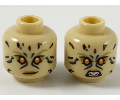 Minifigure, Head Dual Sided Female, Animal Print Black Spots, Orange Eyes, Dark Tan Eyebrows, Medium Nougat Lips, Smirk / Fierce Pattern