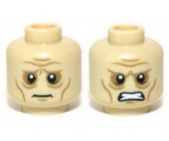 Minifigure, Head Dual Sided LotR Wrinkles and Sunken Eyes Worried / Angry Pattern (Grima)