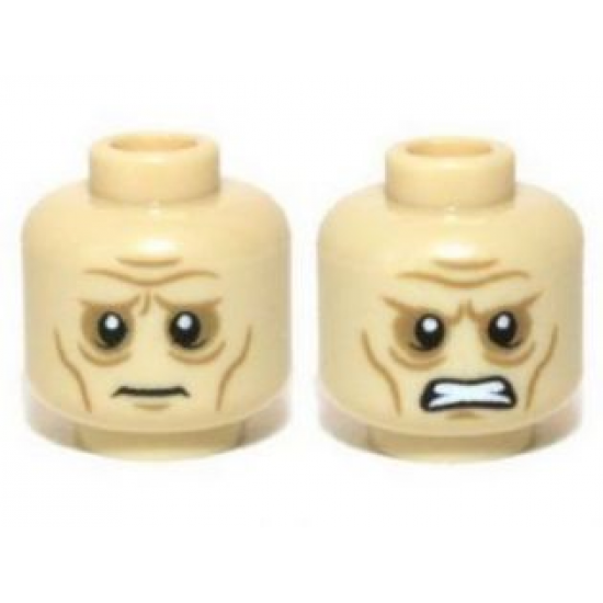 Minifigure, Head Dual Sided LotR Wrinkles and Sunken Eyes Worried / Angry Pattern (Grima)