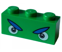 Brick 1 x 3 with Angry White and Dark Bluish Gray Eyes and Blue Eyebrows with Black Edges Pattern (Ludwig)