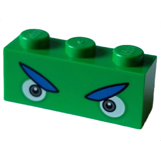 Brick 1 x 3 with Angry White and Dark Bluish Gray Eyes and Blue Eyebrows with Black Edges Pattern (Ludwig)