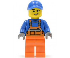 Overalls with Safety Stripe Orange, Orange Legs, Blue Cap with Hole, Lopsided Grin