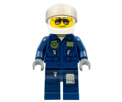 Forest Police - Helicopter Pilot, Dark Blue Flight Suit with Badge, Helmet, Black and Silver Sunglasses, Black Eyebrows
