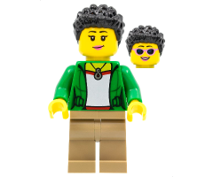 Female with Green Jacket, Dark Tan Legs, Short Black Coiled Hair