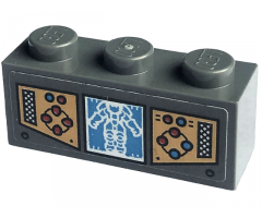 Brick 1 x 3 with Gold Control Panels with Red and Dark Azure Buttons and Display with White Mech Pattern (Sticker) - Set 71775