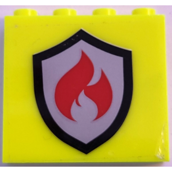 Brick 1 x 4 x 3 with Black and Silver Fire Logo Badge with Red Flames Pattern (Sticker) - Sets 60320 / 60321