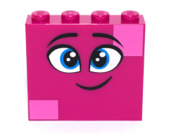 Brick 1 x 4 x 3 with Twinkling Dark Azure Eyes, Eyebrows, Smile and Dark Pink Squares on Two Corners Pattern (Queen Watevra Wa'Nabi Face)
